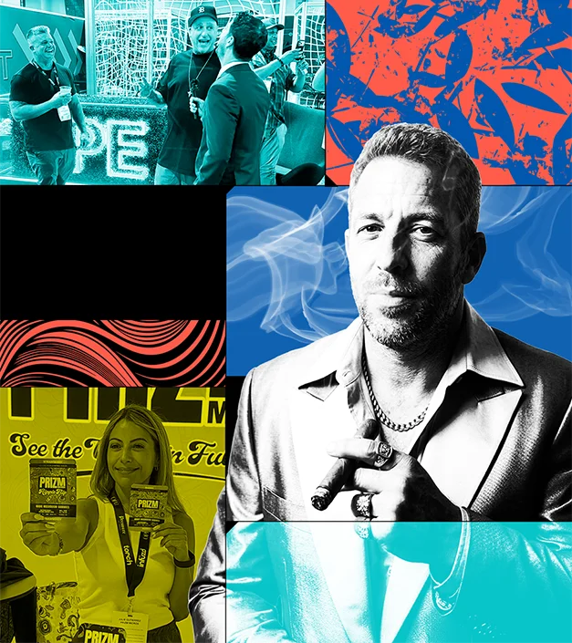 Colorful collage of man smoking a cigar